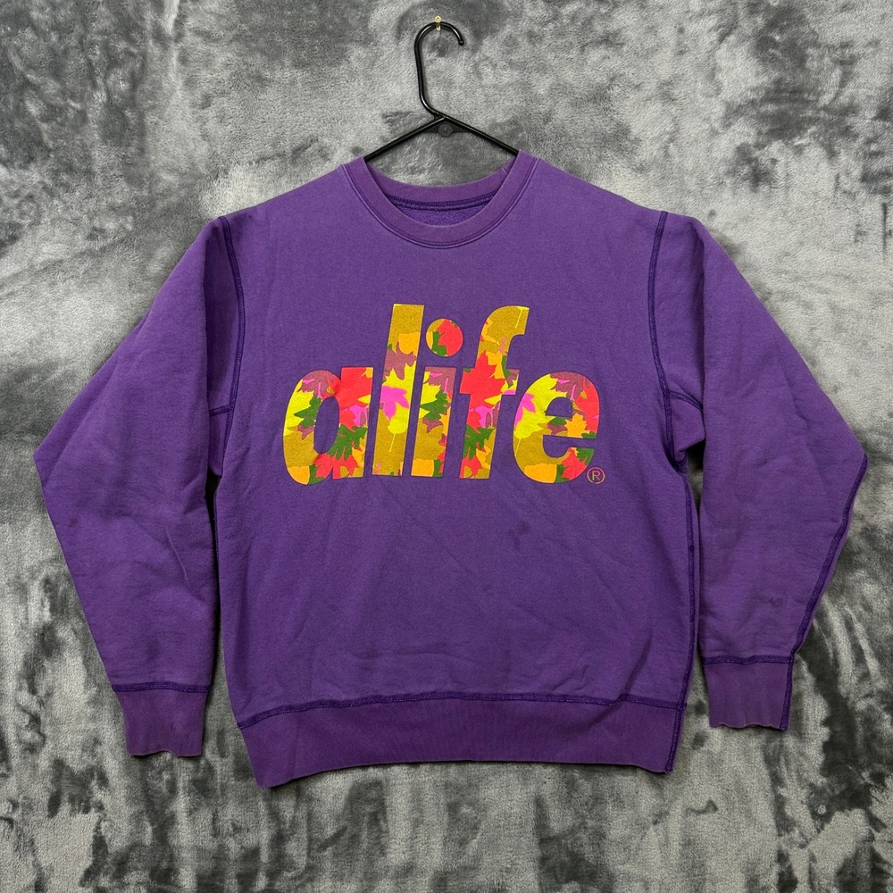 Alife Sweatshirt Mens Medium Purple Leaf Camo Logo Crewneck Streetwear Canada